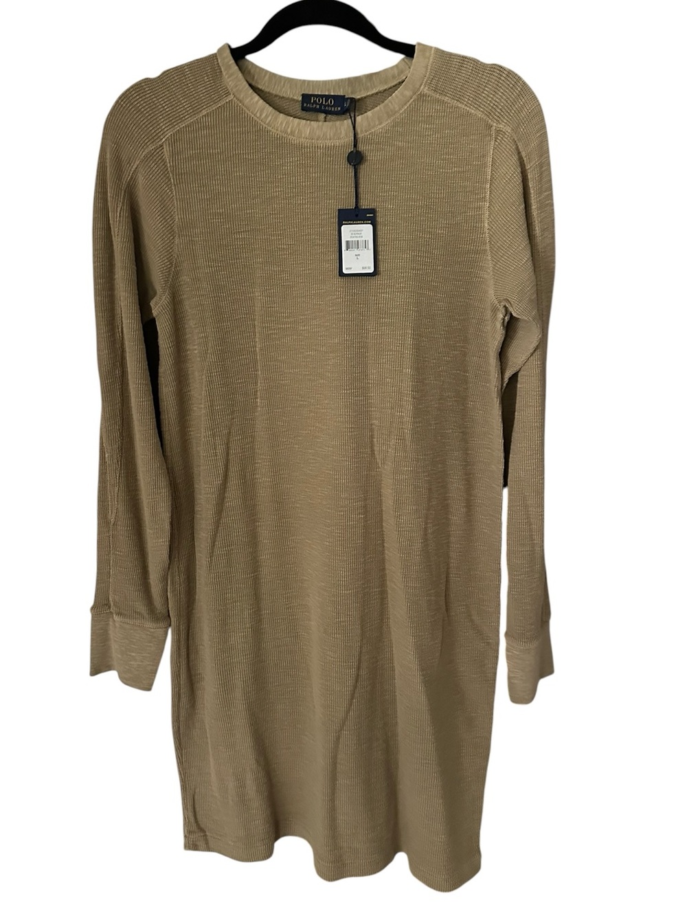 NWT Polo Ralph Lauren Tan Ribbed Long Sleeve Knit Boating Dress Size Large